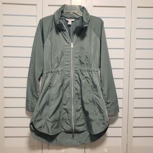 Athleta Jacket Women S Green Drip Drop Zip Rain Coat Hood Pocket Windbreaker